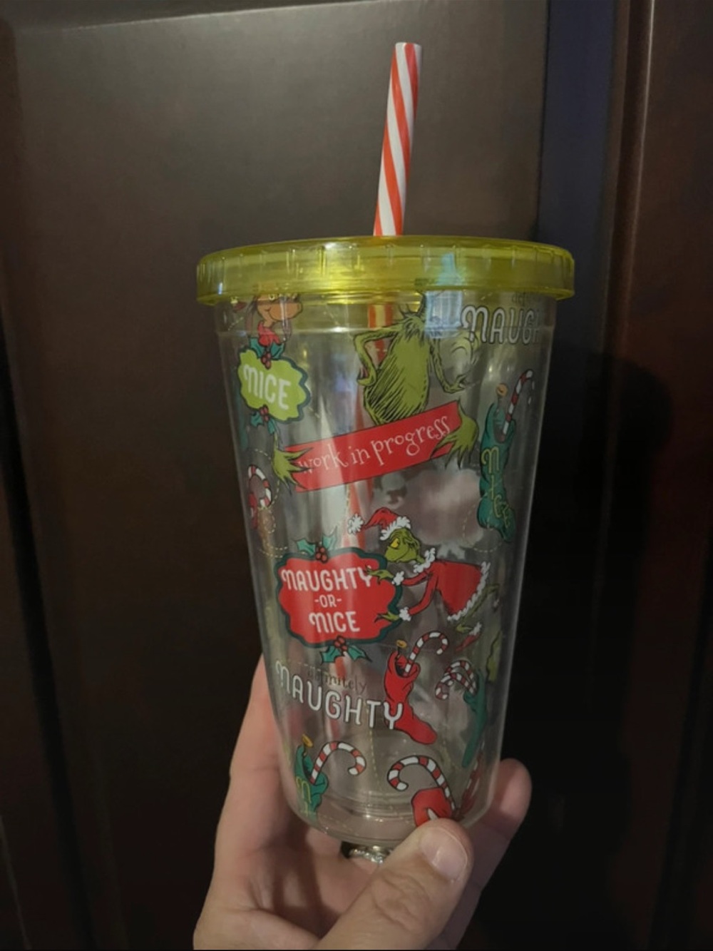 Grinch Holiday Double-Wall Tumbler with Lid & Straw - Yellow Lid